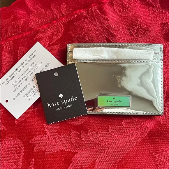 KATE SPADE Bridget Mirror Metallic Slim Card Holder in a Silver Color 4”x3” NWT - Picture 1 of 12